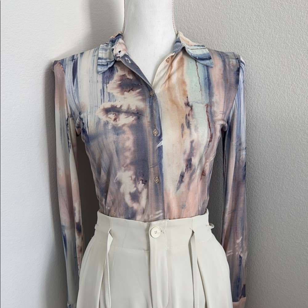& Other Stories Purple and Gray Fitted Notched Collar Shirt